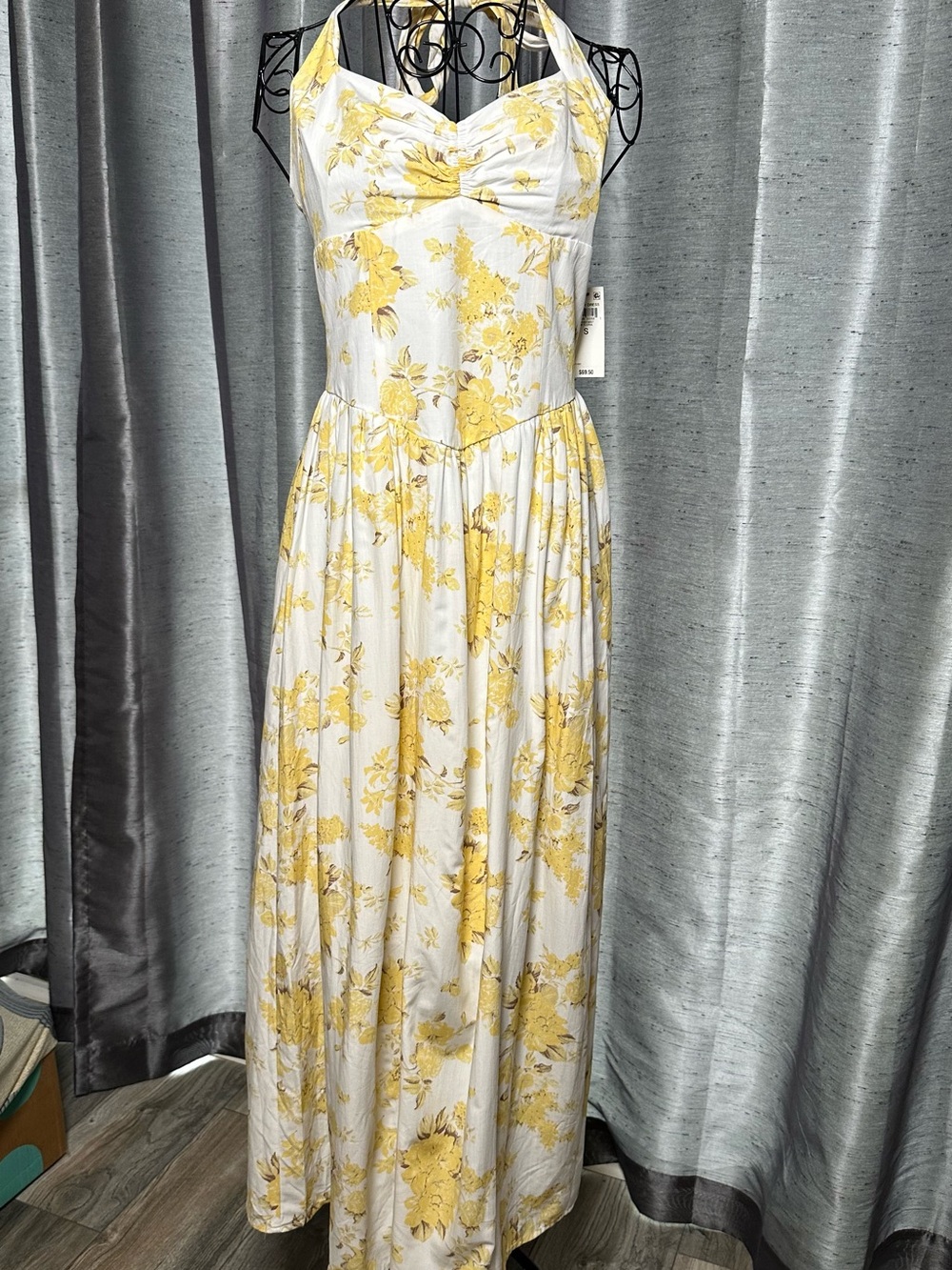 Yellow Floral Halter Maxi Dress - Lightweight Summer Maxi